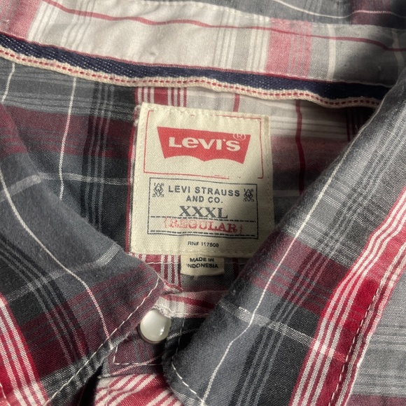 Levis XXXL Plaid Long‎ Sleeve Pearl Snaps Cotton/Poly Mens's (See Description) - Picture 3 of 7